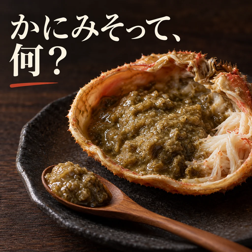 甲羅の中のかにみそと、小さな木の匙を写したイメージ
